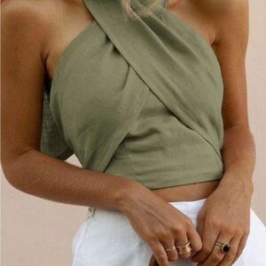 Olive Green Halter Wrap Top
